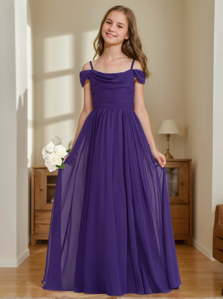 A-line/Princess Off-the-Shoulder Floor-Length Junior Bridesmaid Dresses