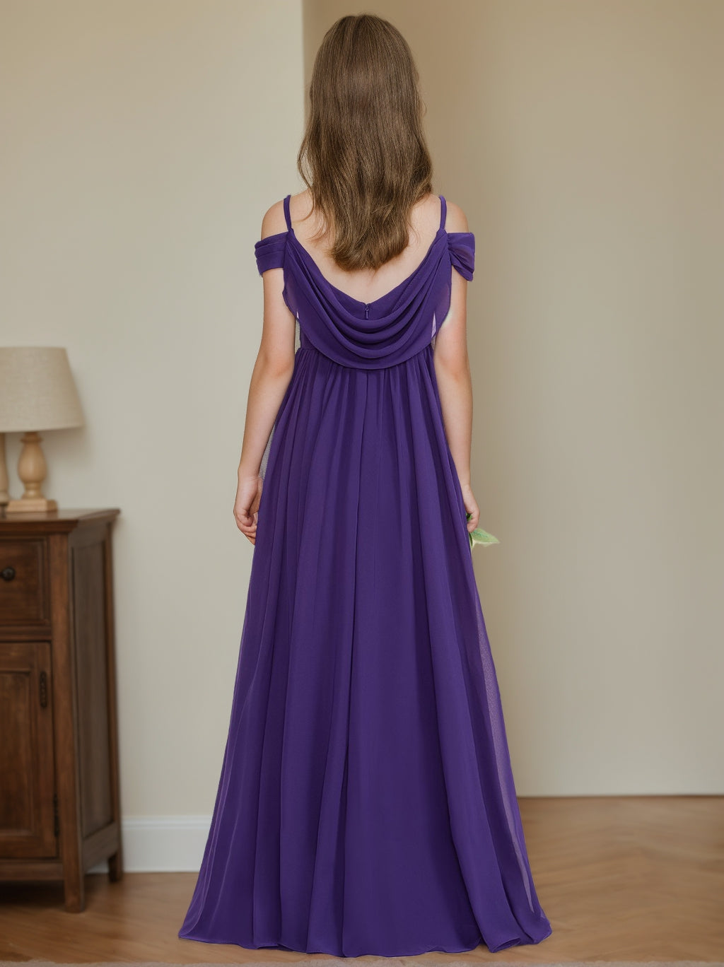 A-line/Princess Off-the-Shoulder Floor-Length Junior Bridesmaid Dresses