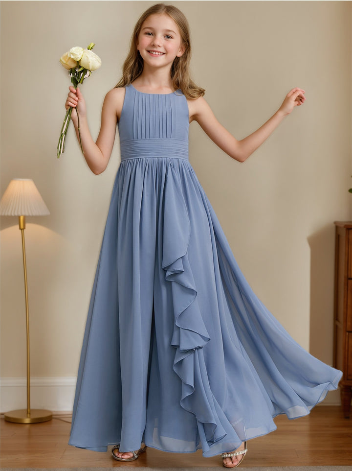 A-line/Princess Sleeveless Floor-Length Junior Bridesmaid Dress with Ruffles