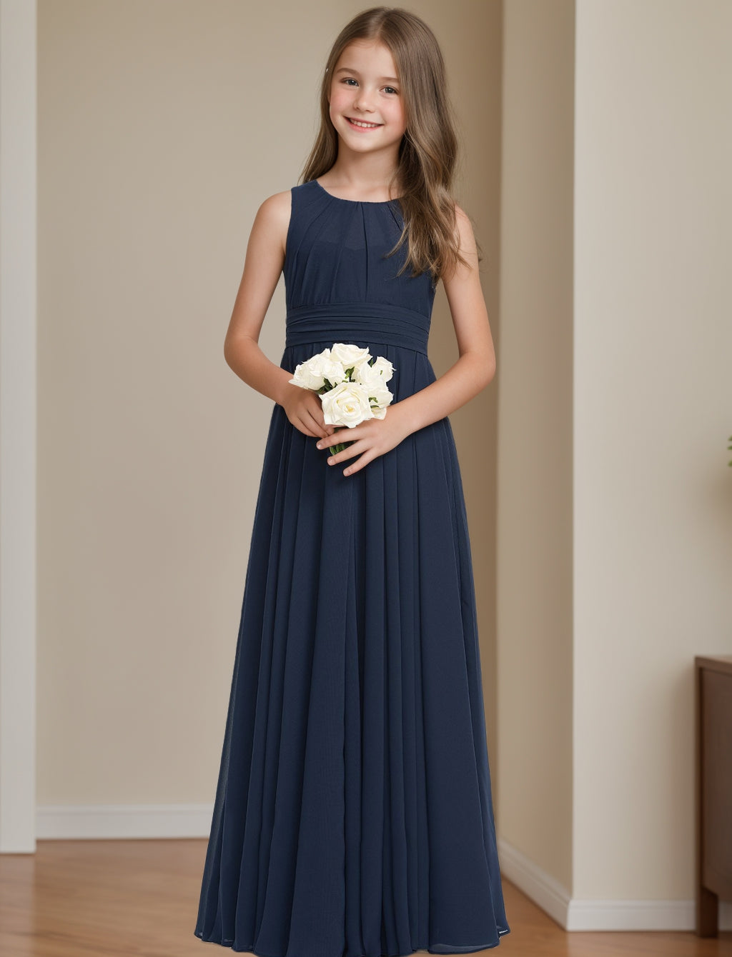 A-Line/Princess Round Neck Sleeveless Junior Bridesmaid Dresses with P - Mondressy A-Line/Princess Round Neck Sleeveless Junior Bridesmaid Dresses with P - Mondressy