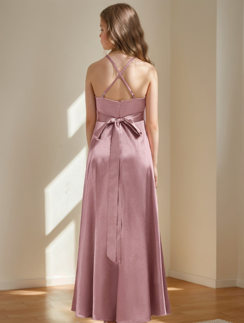 A-Line/Princess Criss Cross Sleeveless Junior Bridesmaid Dresses with Ruffles, Vintage Mauve A-Line/Princess Criss Cross Sleeveless Junior Bridesmaid Dresses with Ruffles, Vintage Mauve