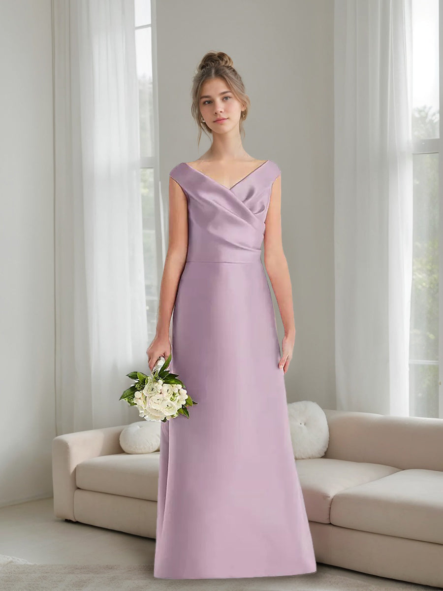 A-Line/Princess V-neck Ruched Floor-Length Junior Bridesmaid Dresses with Pockets, Suede Rose A-Line/Princess V-neck Ruched Floor-Length Junior Bridesmaid Dresses with Pockets, Suede Rose