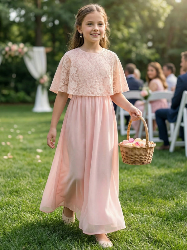 A-Line/Princess Scoop Lace Chiffon Flower Girl Dresses Sleeveless Floor-Length