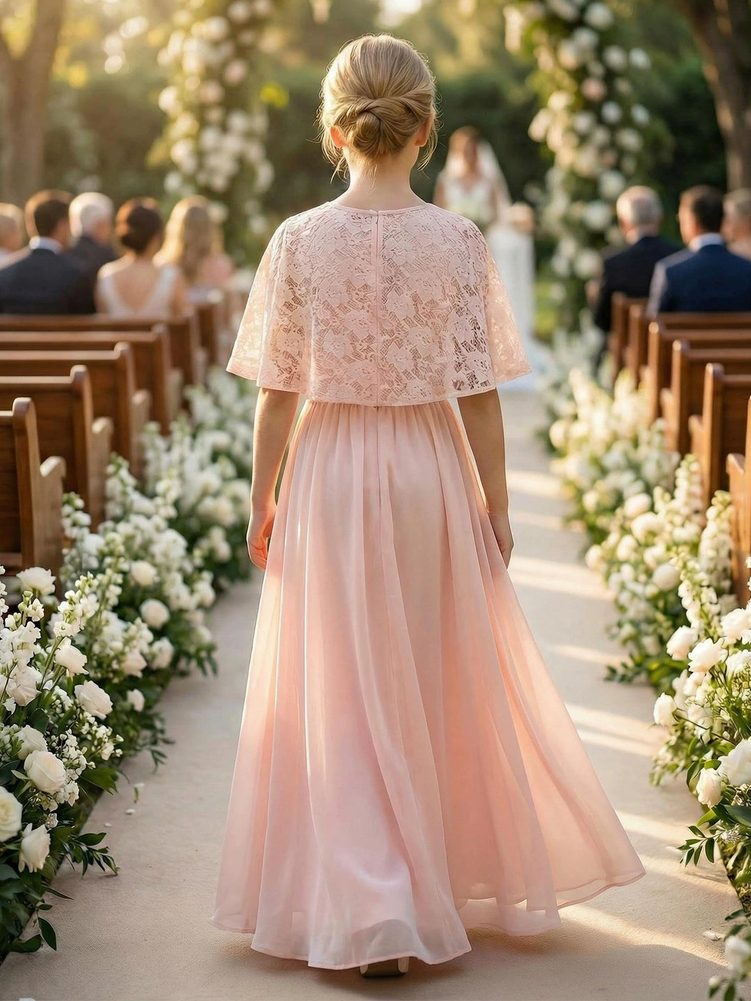 A-Line/Princess Scoop Lace Chiffon Flower Girl Dresses Sleeveless Floor-Length