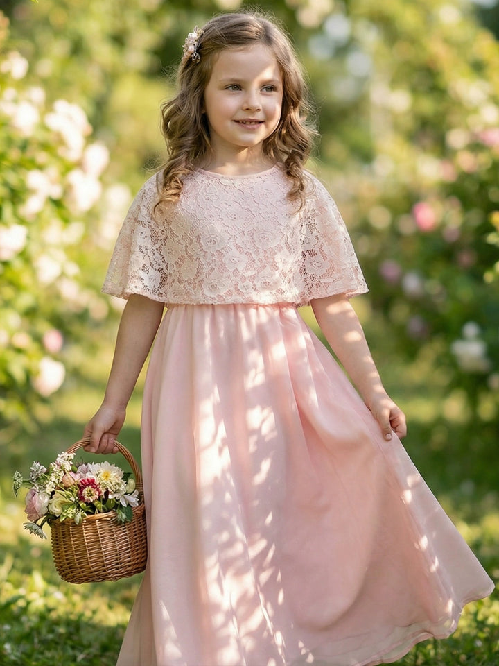 A-Line/Princess Scoop Lace Chiffon Flower Girl Dresses Sleeveless Floor-Length