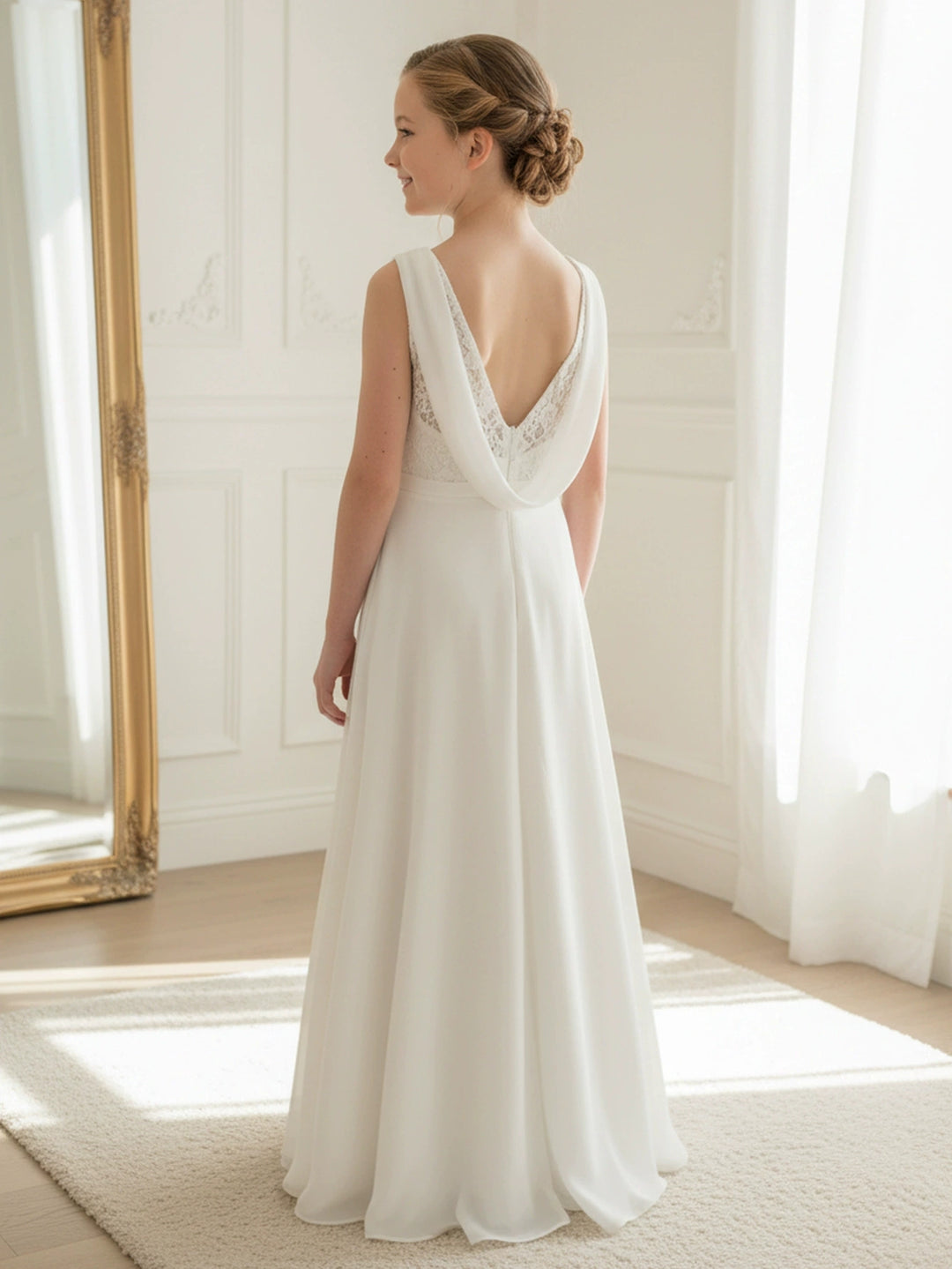A-Line/Princess Scoop Lace Tulle Flower Girl Dresses Sleeveless Floor-Length