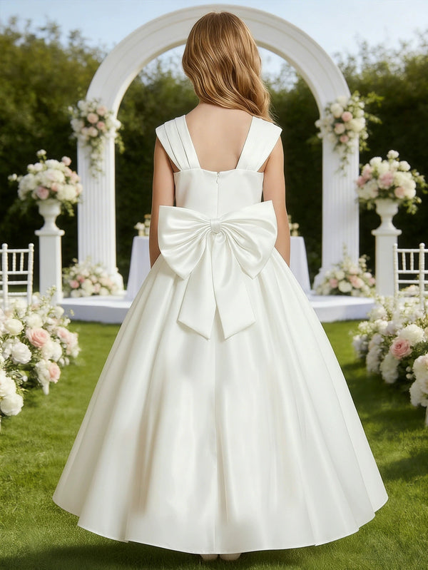 A-Line/Princess Sweetheart Satin Flower Girl Dresses Sleeveless Floor-Length With Bowknot