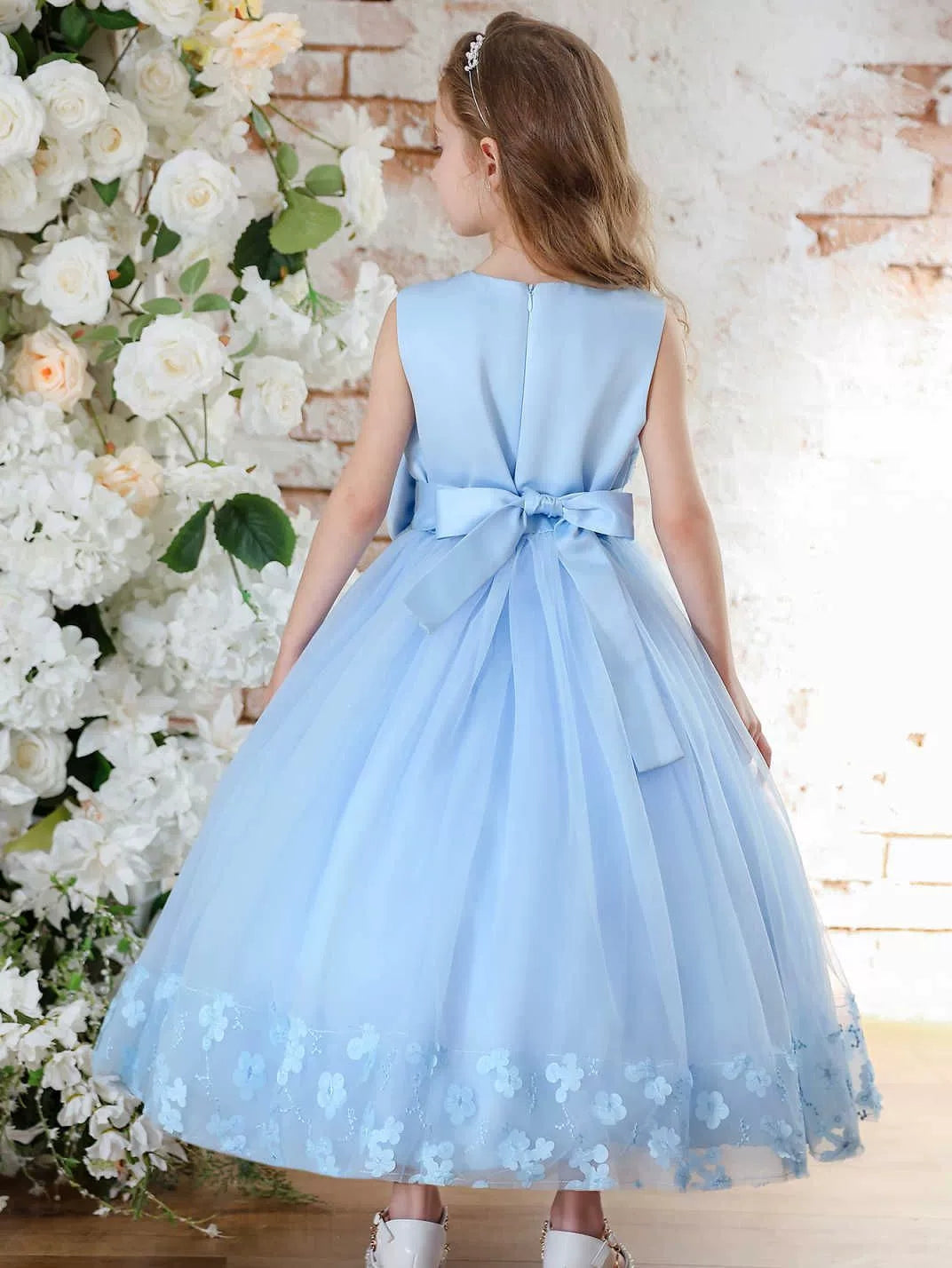 A-Line/Princess Scoop Tulle Lace Flower Girl Dresses Sleeveless Ankle-Length With Bowknot