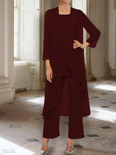 2 Piece Satin Sleeveless Floor Length Mother of the Bride Pantsuits with Lace Appliques & Bow