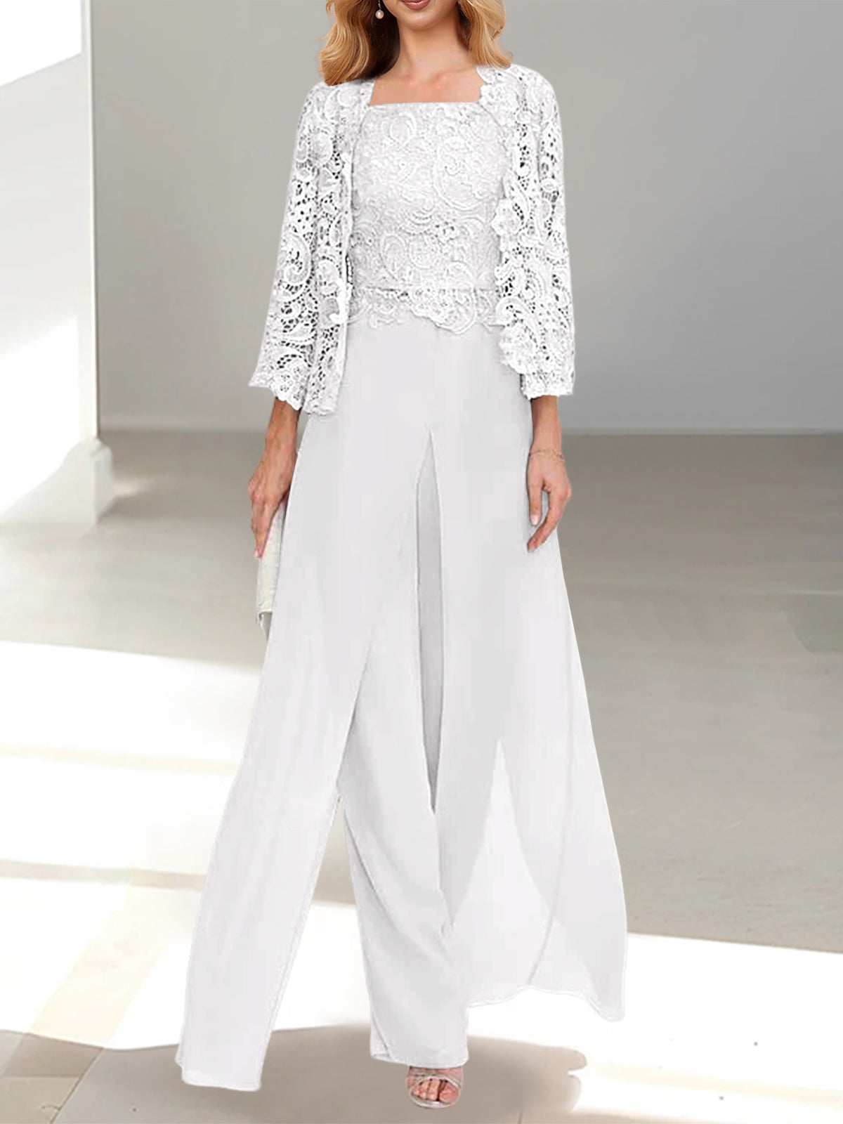 Chiffon Square Neck Floor-Length Mother of the Bride Pantsuits