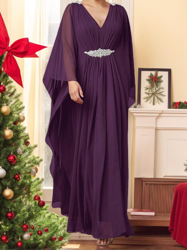 A-Line/Princess V-Neck Mother of the Bride Dresses with Rhinestones Dusty Blue