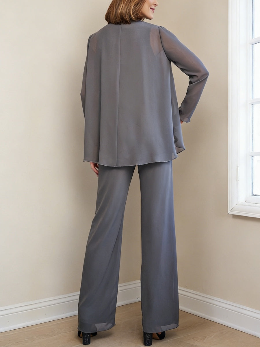 Chiffon Long Sleeves Mother Of The Bride Pantsuits With Jacket