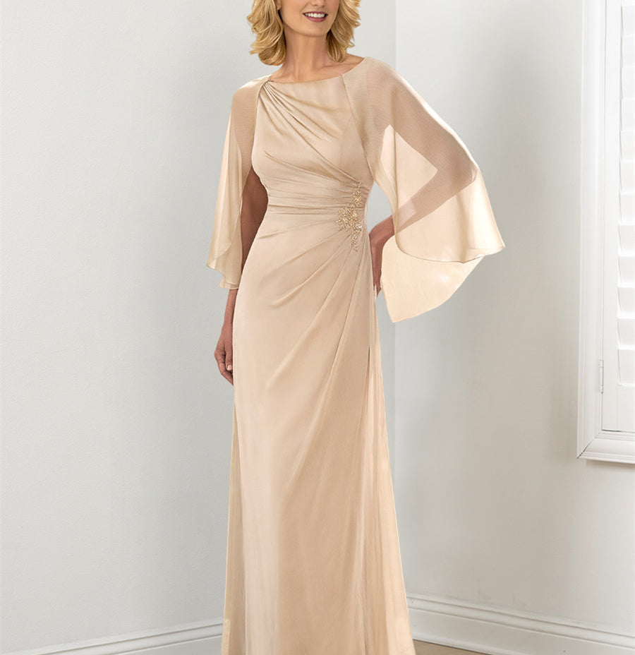 Sheath/Column Round Neck Mother of the Bride Dresses with Ruched