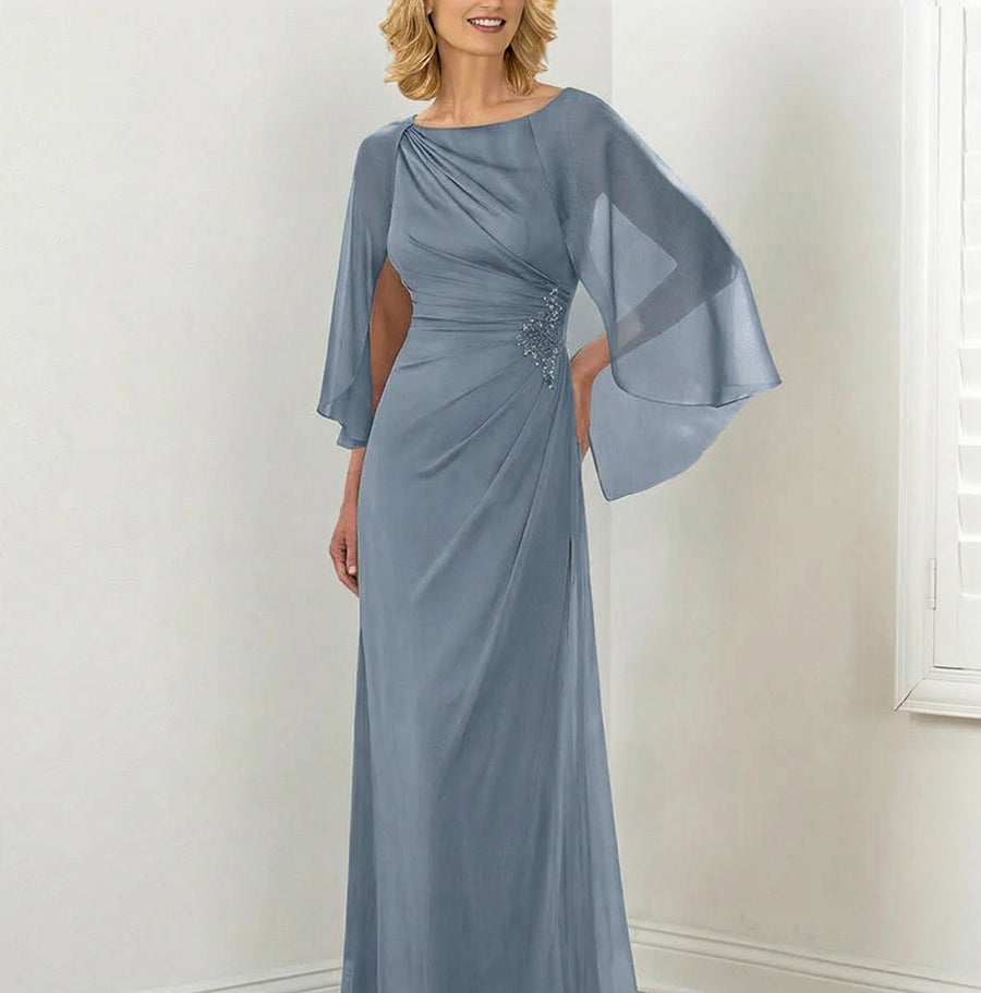 Sheath/Column Round Neck Mother of the Bride Dresses with Ruched