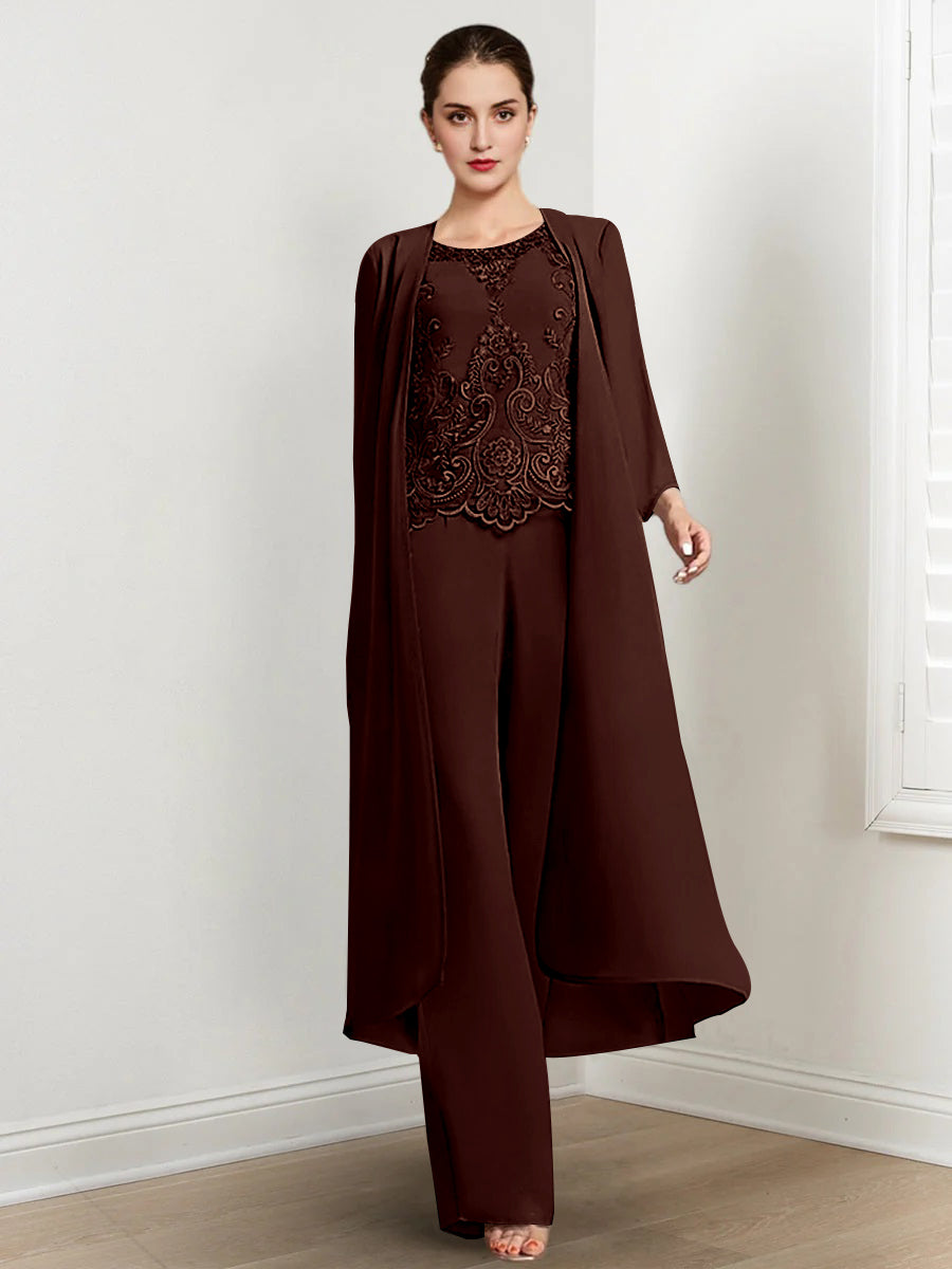 Chiffon Long Sleeves Mother Of The Bride Pantsuits With Jacket