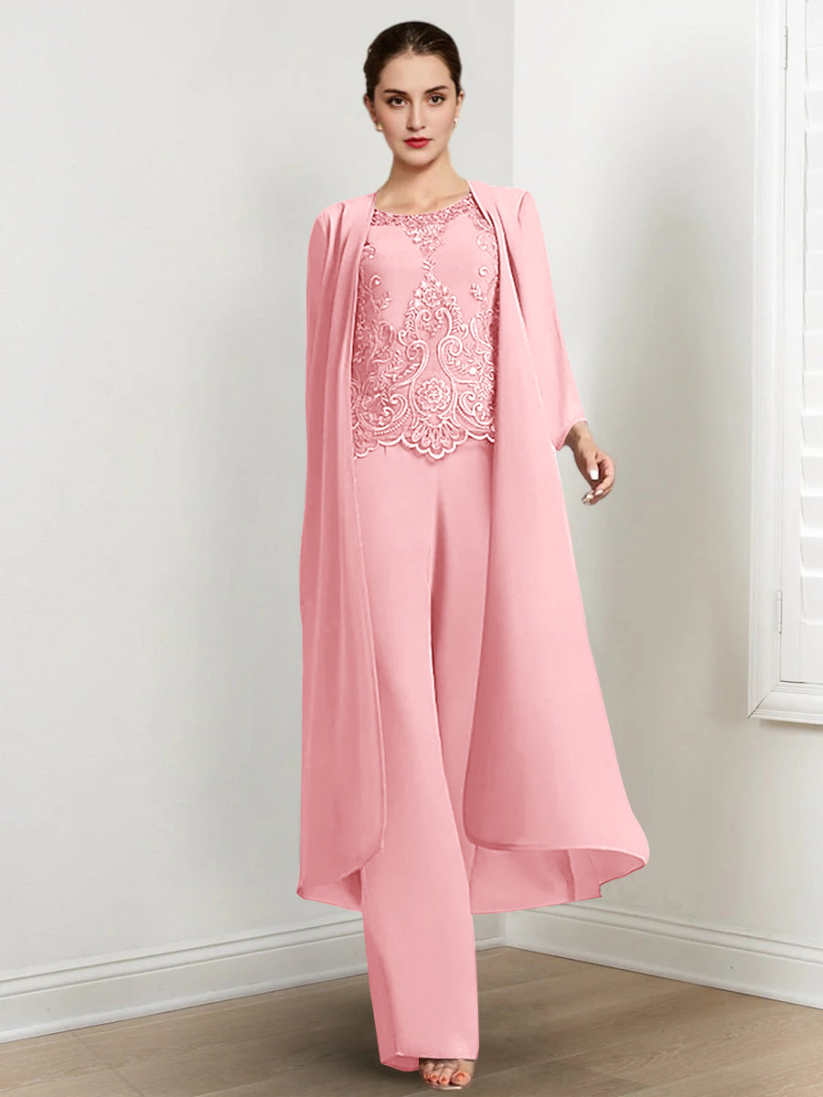 Chiffon Long Sleeves Mother Of The Bride Pantsuits With Jacket