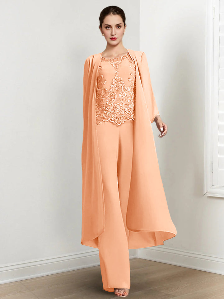 Chiffon Long Sleeves Mother Of The Bride Pantsuits With Jacket