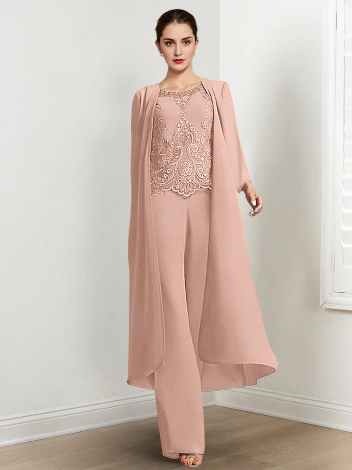 Chiffon Long Sleeves Mother Of The Bride Pantsuits With Jacket