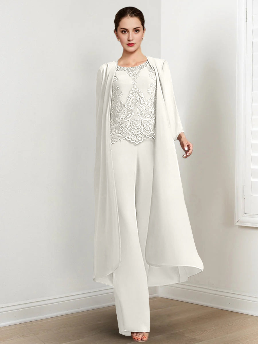 Chiffon Long Sleeves Mother Of The Bride Pantsuits With Jacket