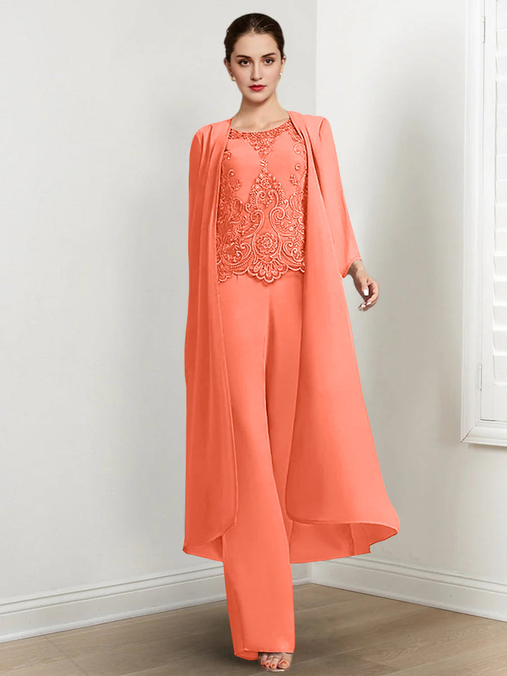 Chiffon Long Sleeves Mother Of The Bride Pantsuits With Jacket