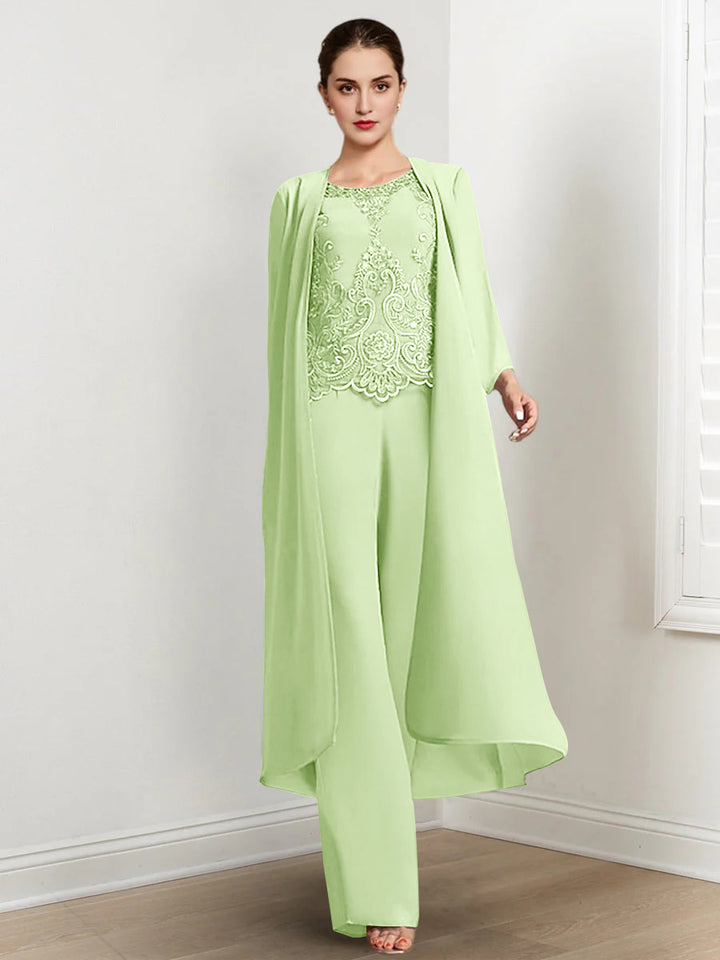 Chiffon Long Sleeves Mother Of The Bride Pantsuits With Jacket