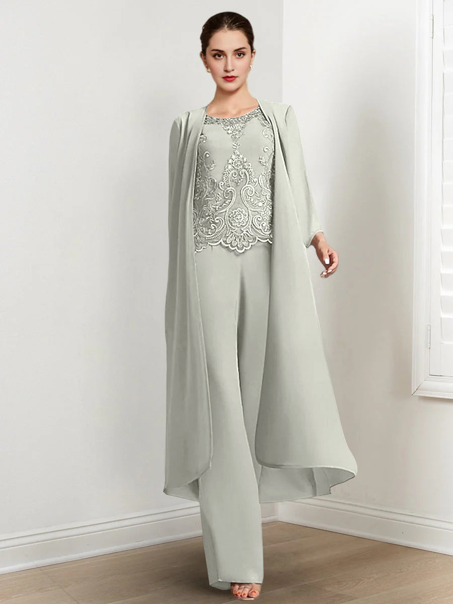 Chiffon Long Sleeves Mother Of The Bride Pantsuits With Jacket