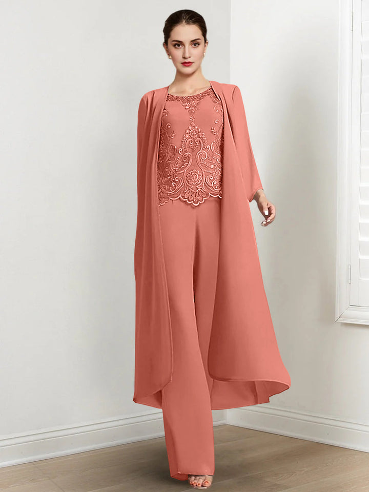 Chiffon Long Sleeves Mother Of The Bride Pantsuits With Jacket