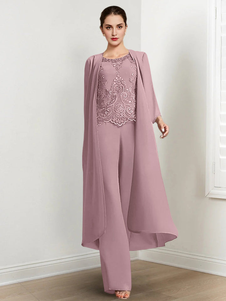 Chiffon Long Sleeves Mother Of The Bride Pantsuits With Jacket