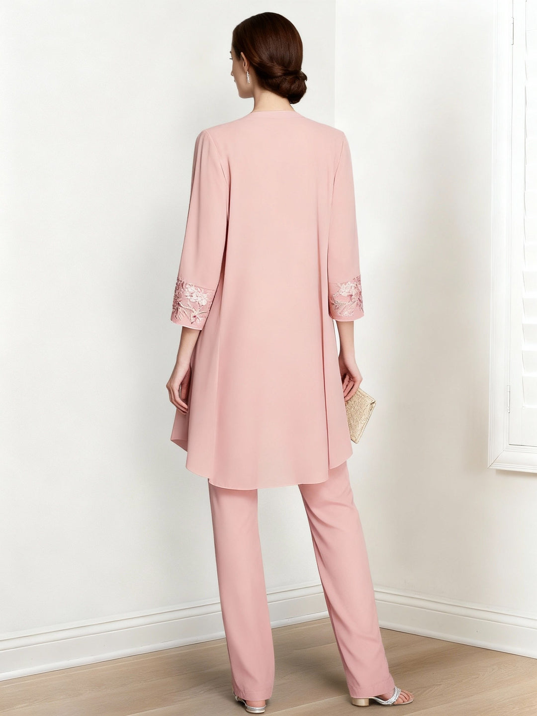Chiffon Square Neck Long Sleeves Floor-Length Mother Of The Bride Pantsuits With Jacket
