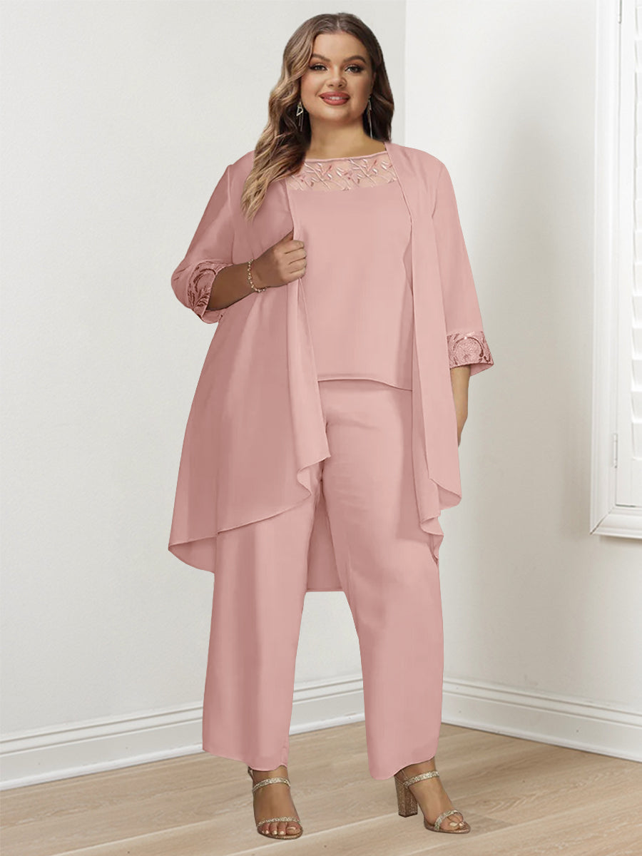 Chiffon Long Sleeves Plus Size Mother Of The Bride Pantsuits With Jacket
