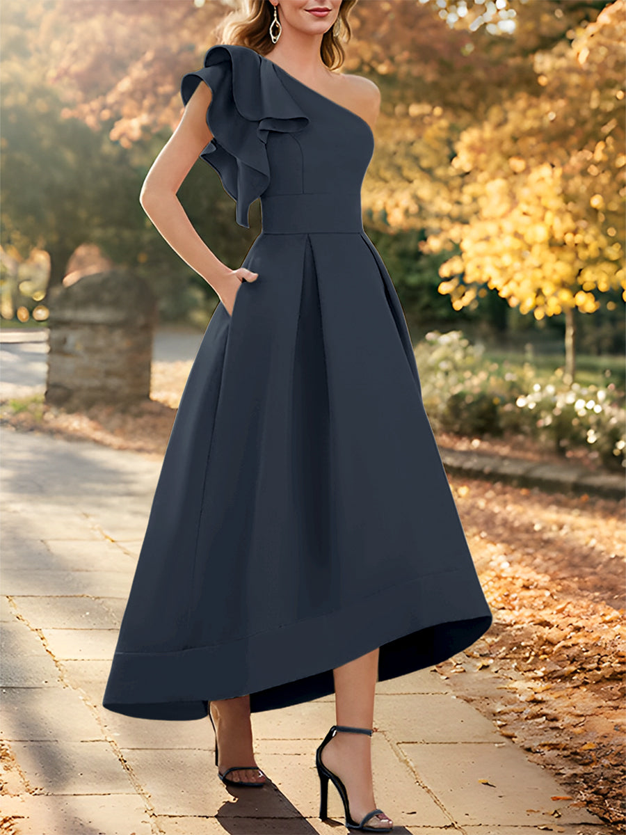 A-Line/Princess One-Shoulder Sleeveless Asymmetrical Mother of the Bride Dresses with Ruffles