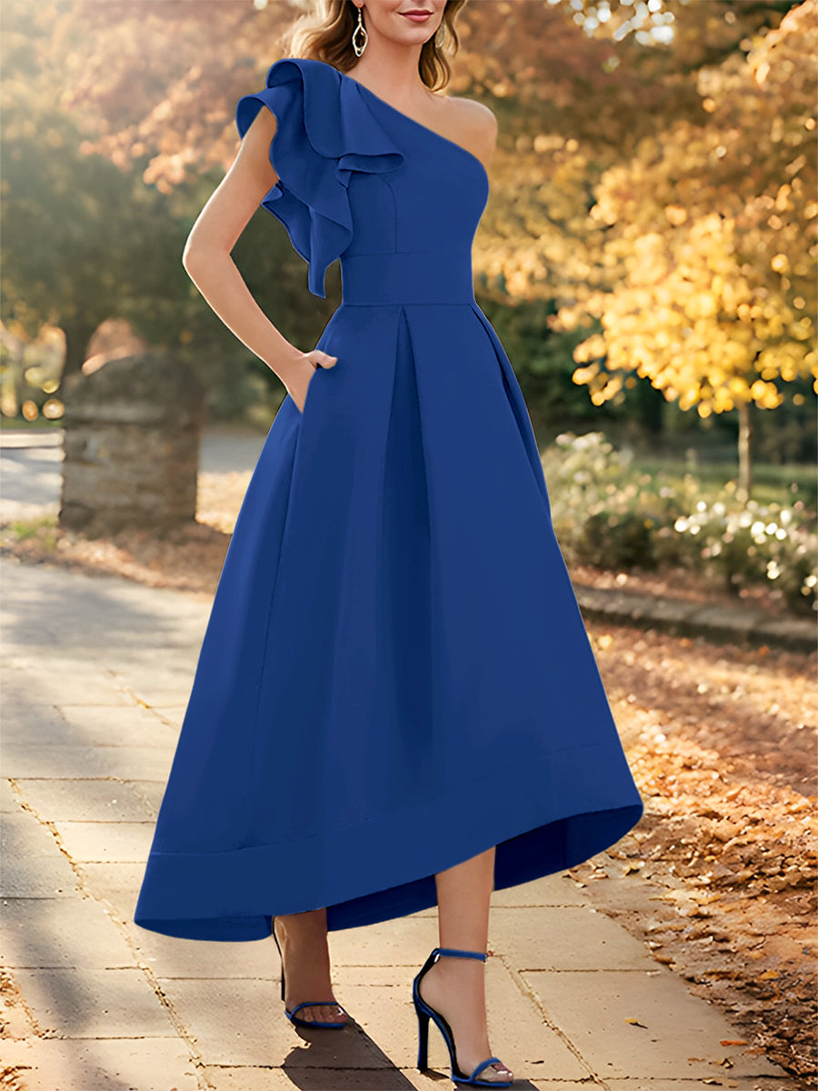 A-Line/Princess One-Shoulder Sleeveless Asymmetrical Mother of the Bride Dresses with Ruffles