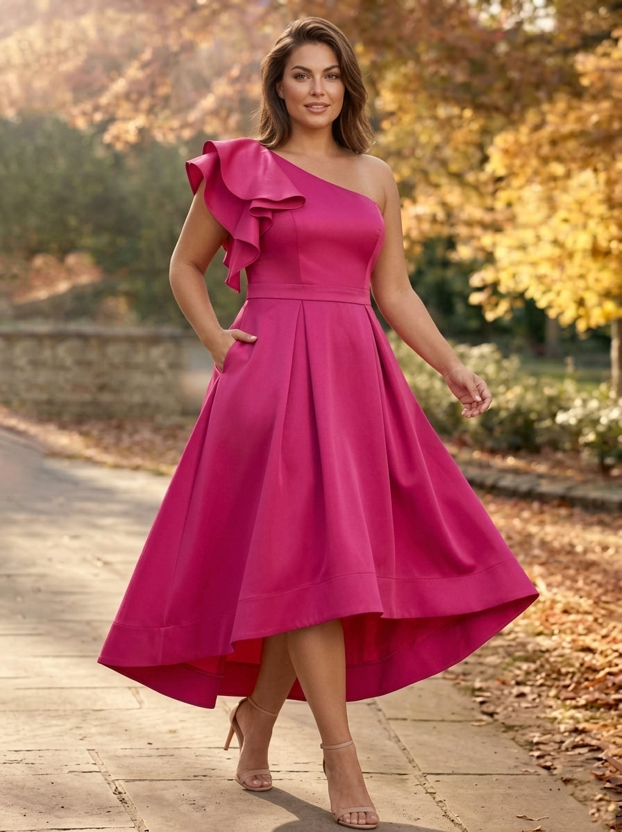 A-Line/Princess One-Shoulder Sleeveless Asymmetrical Plus Size Mother of the Bride Dresses with Ruffles