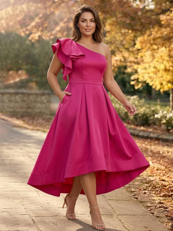 A-Line/Princess One-Shoulder Sleeveless Asymmetrical Plus Size Mother of the Bride Dresses with Ruffles