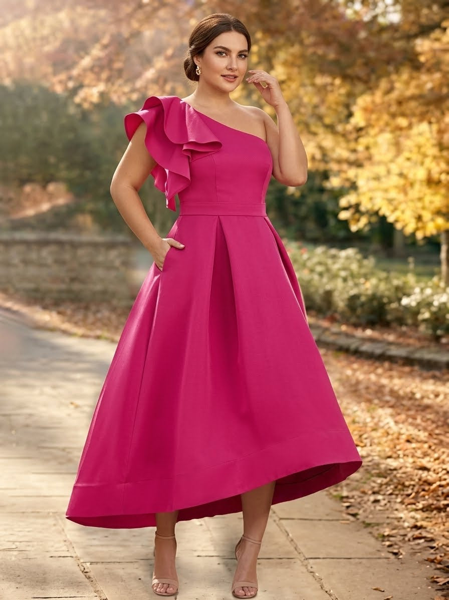 A-Line/Princess One-Shoulder Sleeveless Asymmetrical Plus Size Mother of the Bride Dresses with Ruffles
