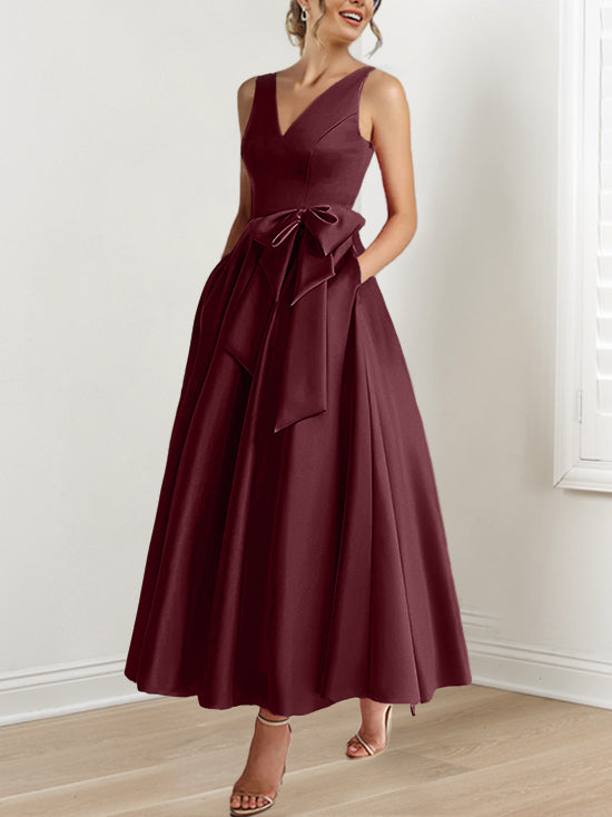 Mother of The Bride Dresses Black for Women's A-Line V-Neck Ankle-Length Wedding Party Formal Evening Gowns with Pockets, As Pic Mother of The Bride Dresses Black for Women's A-Line V-Neck Ankle-Length Wedding Party Formal Evening Gowns with Pockets, As Pic