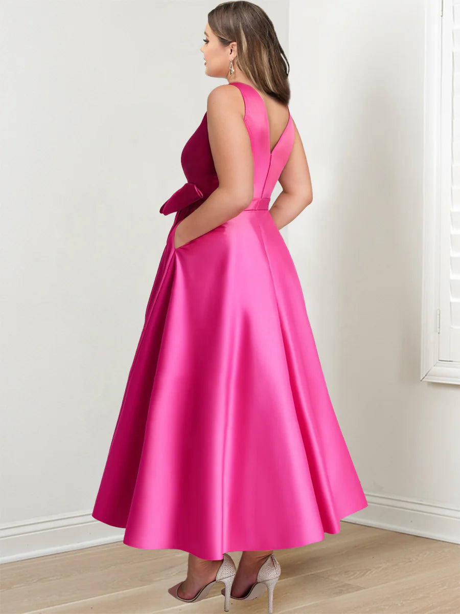 A-Line/Princess V-Neck Ankle-Length Plus Size Mother of the Bride Dresses with Pockets