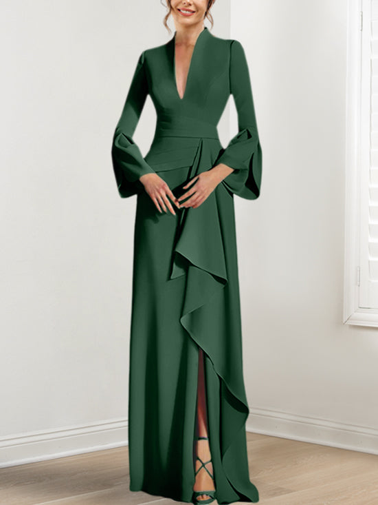 Mother of the Bride Dresses 2026 Women's Sheath Long Sleeves Floor-Length Formal Evening Gowns Wedding Party Gowns with Split Side, As Pic Mother of the Bride Dresses 2026 Women's Sheath Long Sleeves Floor-Length Formal Evening Gowns Wedding Party Gowns with Split Side, As Pic