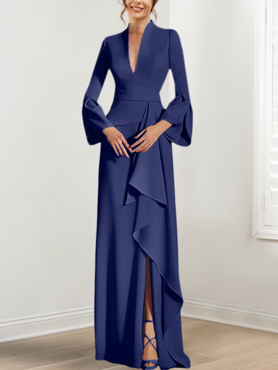 Sheath/Column V-Neck Long Sleeves Floor-Length Mother of the Bride
