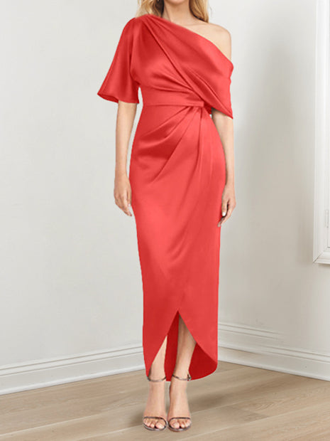 Sheath/Column One-Shoulder Short Sleeves Asymmetrical Mother of