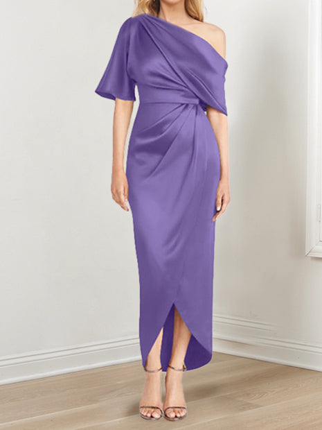 Sheath/Column One-Shoulder Short Sleeves Asymmetrical Mother of the Br
