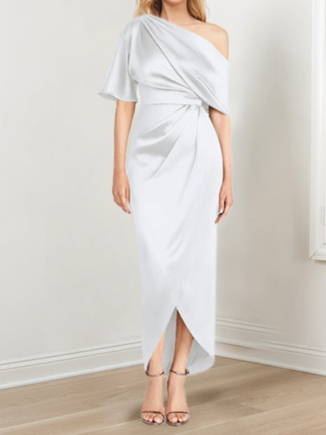 Sheath/Column One-Shoulder Short Sleeves Asymmetrical Mother of the Bride Dresses