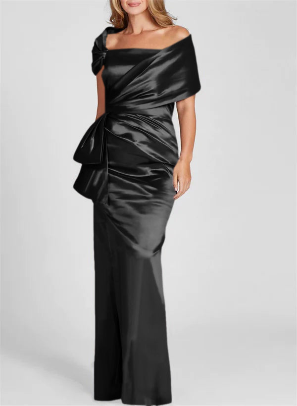 Off Shoulder Mother of The Groom Dresses for Women Sheath/Column Floor Length Wedding Formal Evening Dress with Ruched, As Pic Off Shoulder Mother of The Groom Dresses for Women Sheath/Column Floor Length Wedding Formal Evening Dress with Ruched, As Pic