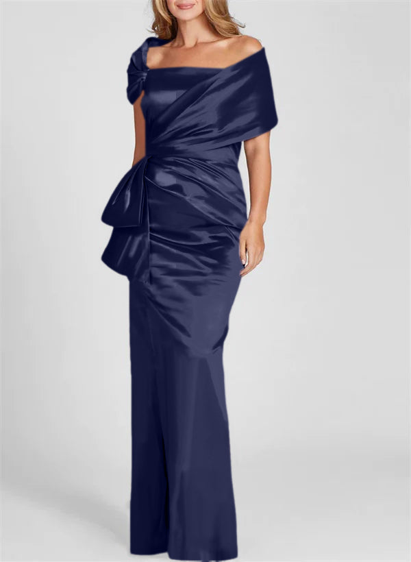 Off Shoulder Mother of The Groom Dresses for Women Sheath/Column Floor Length Wedding Formal Evening Dress with Ruched, As Pic Off Shoulder Mother of The Groom Dresses for Women Sheath/Column Floor Length Wedding Formal Evening Dress with Ruched, As Pic