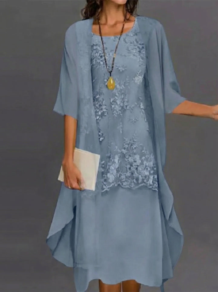 Sheath/Column Jewel Neck Tea-Length Mother of the Bride Dresses