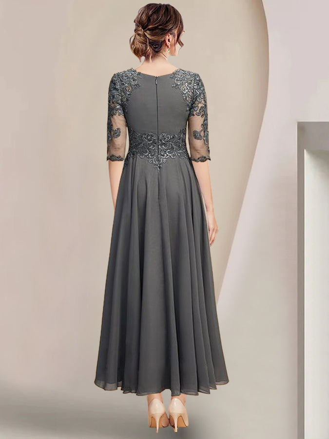 A-Line/Princess Scoop Tea-Length Mother of the Bride Dresses 3/4 Sleeves with laces
