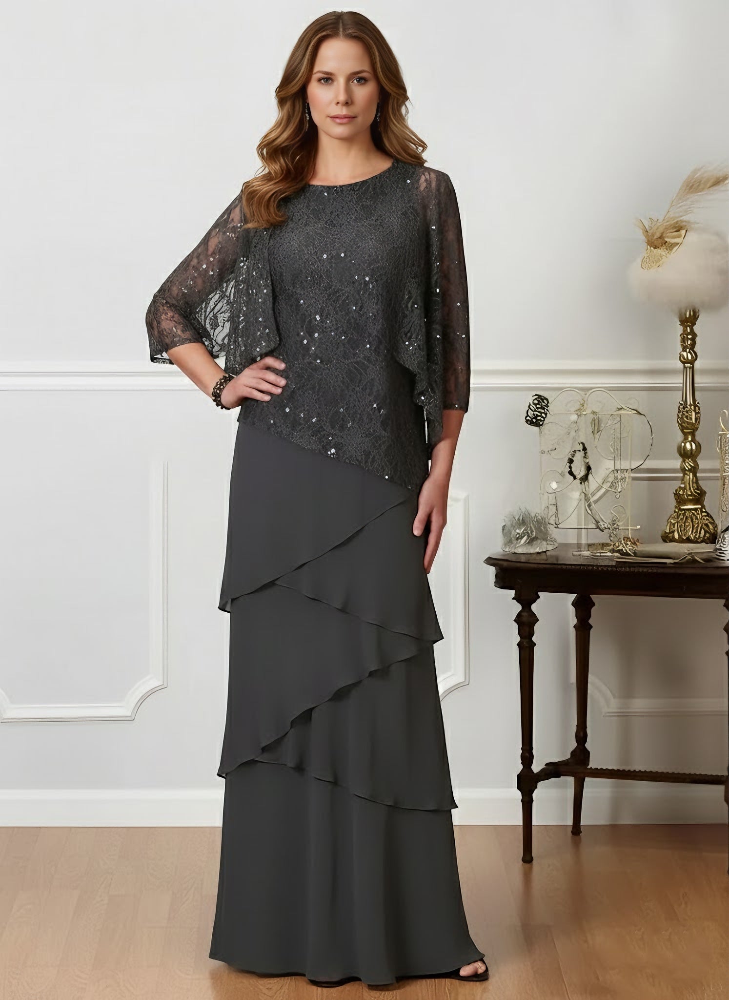 A-Line/Princess Jewel Neck Floor-Length Mother of the Bride