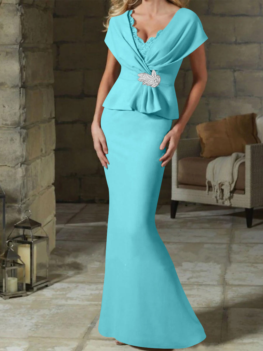 Sheath/Column V-Neck Mother of the Bride Dresses with Belt