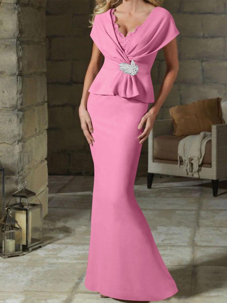 Sheath/Column V-Neck Mother of the Bride Dresses with Belt - Mondressy