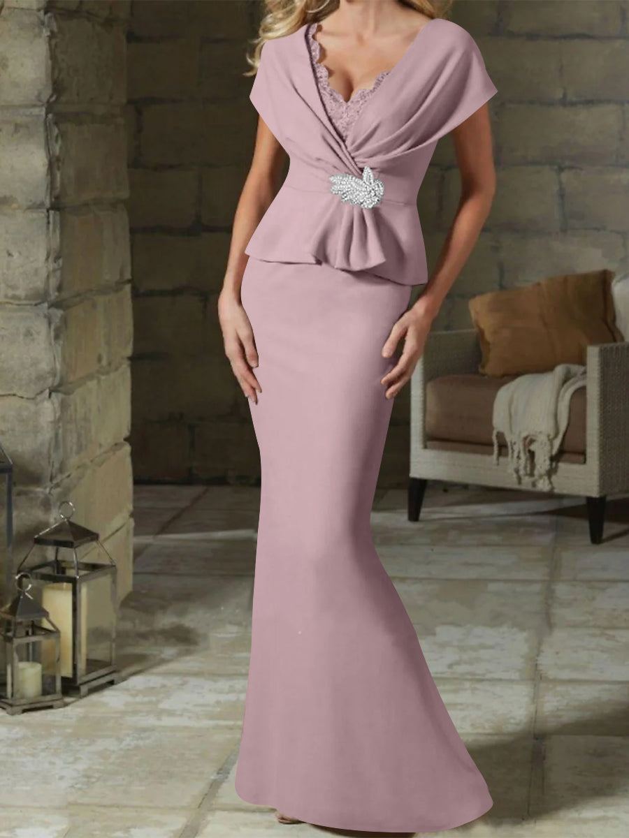 Sheath/Column V-Neck Mother of the Bride Dresses with Belt - Mondressy